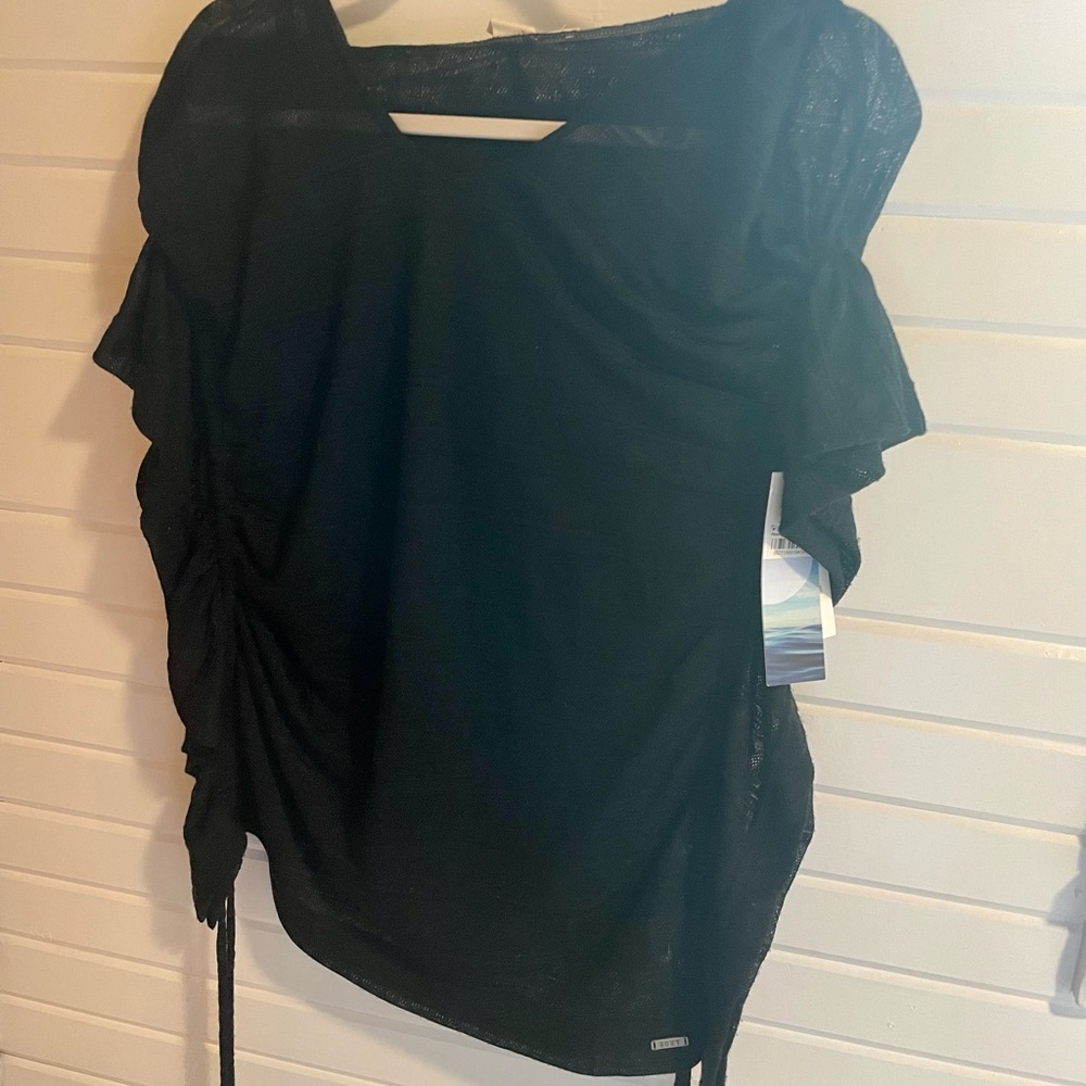 Roxy Bathing suit Coverup Black Lace-like Size Small Drawstrings NEW $49